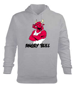 Angry Bull Gri Erkek Kapüşonlu Hoodie Sweatshirt