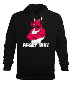 Angry Bull Siyah Erkek Kapüşonlu Hoodie Sweatshirt