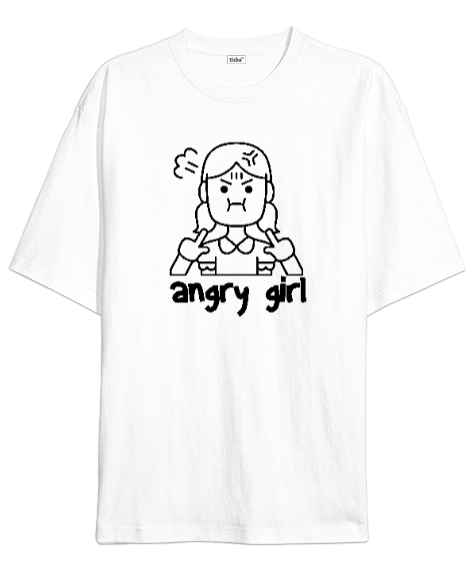 Tisho - Angry Girl - Sinirli Kız Beyaz Oversize Unisex Tişört