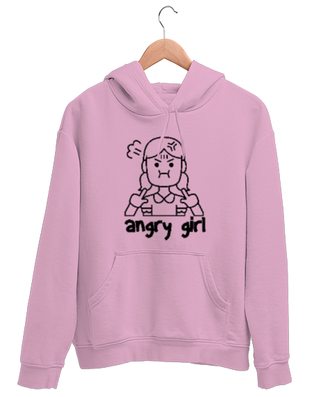 Tisho - Angry Girl - Sinirli Kız Pembe Unisex Kapşonlu Sweatshirt