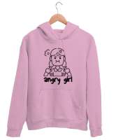 Angry Girl - Sinirli Kız Pembe Unisex Kapşonlu Sweatshirt - Thumbnail