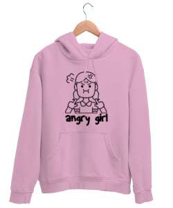 Angry Girl - Sinirli Kız Pembe Unisex Kapşonlu Sweatshirt