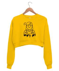 Angry Girl - Sinirli Kız Sarı Kadın Crop Sweatshirt