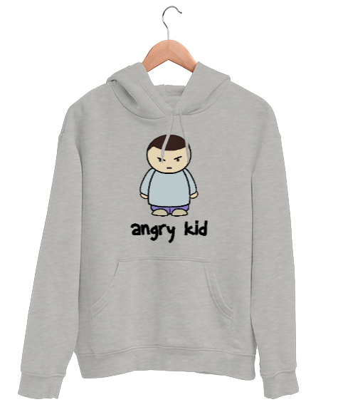 Tisho - Angry Kid - Kızgın - Sinirli Gri Unisex Kapşonlu Sweatshirt