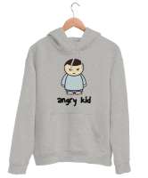 Angry Kid - Kızgın - Sinirli Gri Unisex Kapşonlu Sweatshirt - Thumbnail