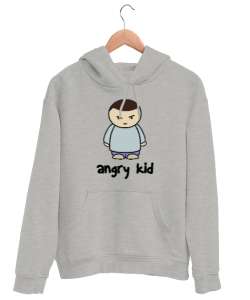 Angry Kid - Kızgın - Sinirli Gri Unisex Kapşonlu Sweatshirt