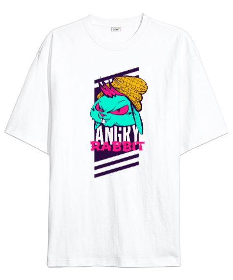 Angry Rabbit - Sinirli Tavşan Beyaz Oversize Unisex Tişört