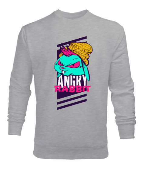 Angry Rabbit - Sinirli Tavşan Gri Erkek Sweatshirt