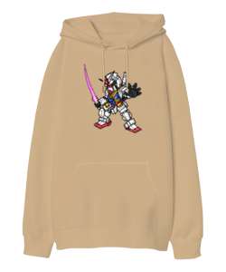 Anime - Çizim Robot Camel Oversize Unisex Kapüşonlu Sweatshirt