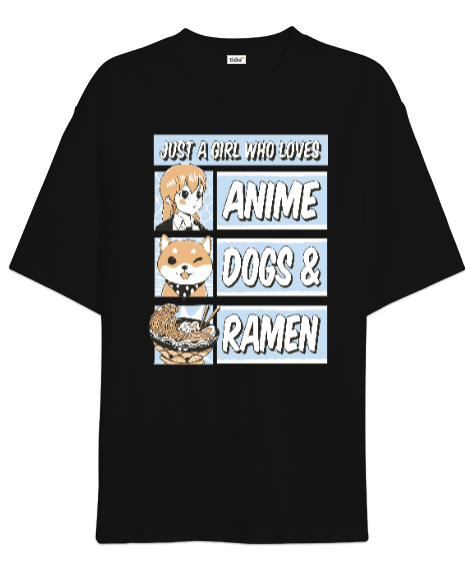 Tisho - Anime Dogs Ramen Siyah Oversize Unisex Tişört