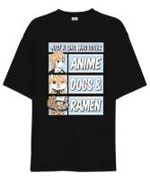 Anime Dogs Ramen Siyah Oversize Unisex Tişört - Thumbnail