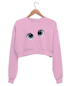 Anime Eye - Gözler ve Bakış Pembe Kadın Crop Sweatshirt