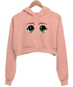 ANİME EYE Yavru Ağzı Kadın Crop Hoodie Kapüşonlu Sweatshirt