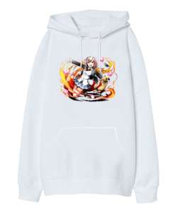 Anime Girl Beyaz Oversize Unisex Kapüşonlu Sweatshirt