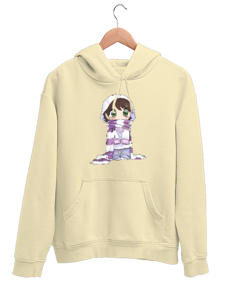 Tisho - Anime Girl - Kız Çizim Krem Unisex Kapşonlu Sweatshirt