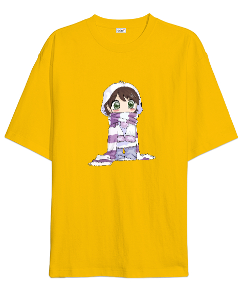 Tisho - Anime Girl - Kız Çizim Sarı Oversize Unisex Tişört