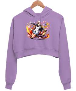 Anime Girl Lila Kadın Crop Hoodie Kapüşonlu Sweatshirt