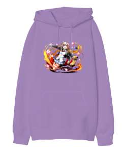 Anime Girl Lila Oversize Unisex Kapüşonlu Sweatshirt