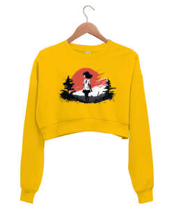 Anime Girl Sarı Kadın Crop Sweatshirt