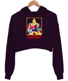 Anime Kadın Crop Hoodie Kapüşonlu Sweatshirt