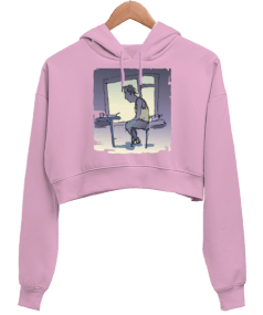 anime Kadın Crop Hoodie Kapüşonlu Sweatshirt