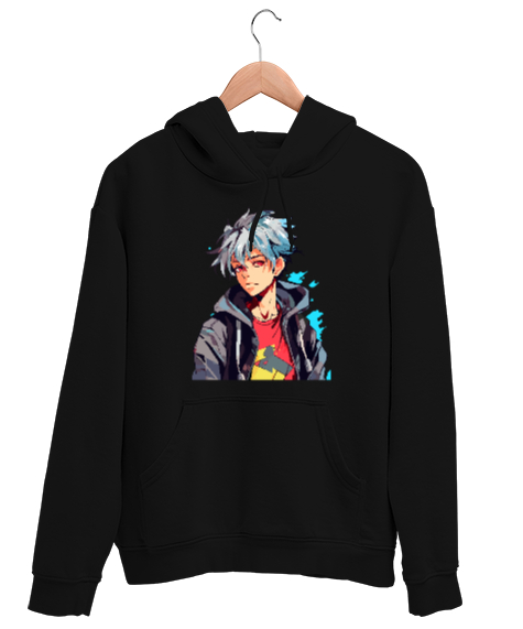 Tisho - anime karakter Siyah Unisex Kapşonlu Sweatshirt