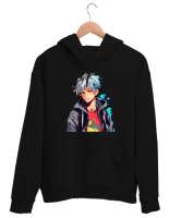 anime karakter Siyah Unisex Kapşonlu Sweatshirt - Thumbnail