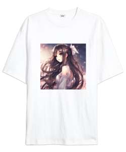 Anime Kızı Beyaz Oversize Unisex Tişört