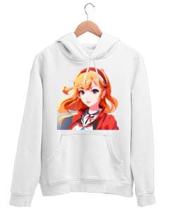 Anime Kızı Beyaz Unisex Kapşonlu Sweatshirt