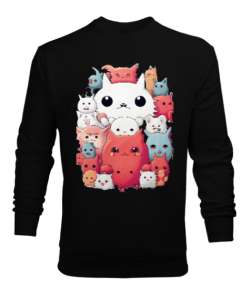 Anime Land Serisi :Anime Cat Family Siyah Erkek Sweatshirt