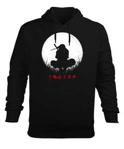 Anime Naruto Itachi Uchiha Ay Silueti Baskılı Siyah Erkek Kapüşonlu Hoodie Sweatshirt