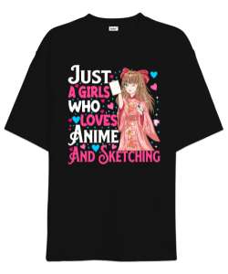 Anime Özel Çizim Tasarımı Siyah Oversize Unisex Tişört