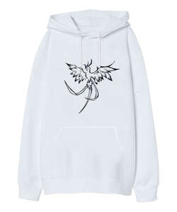 Anka Kuşu Beyaz Oversize Unisex Kapüşonlu Sweatshirt