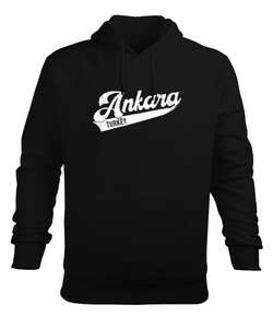 Ankara Başkent Türkiye Baskılı Siyah Erkek Kapüşonlu Hoodie Sweatshirt