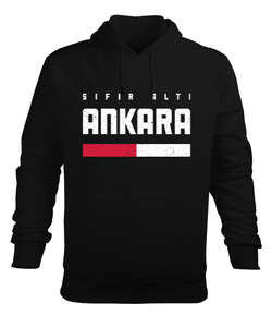 Ankara Sıfır Altı Tasarım Baskılı Siyah Erkek Kapüşonlu Hoodie Sweatshirt