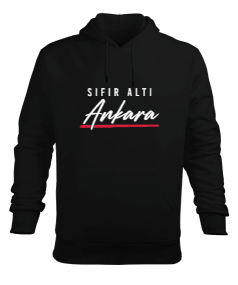 Ankara Sıfır Altı Tasarım Baskılı Siyah Erkek Kapüşonlu Hoodie Sweatshirt