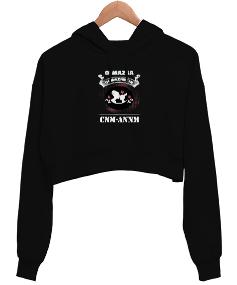 Anneler Günü Olmazsa Olmazımsın Canım Annem Baskılı Siyah Kadın Crop Hoodie Kapüşonlu Sweatshirt