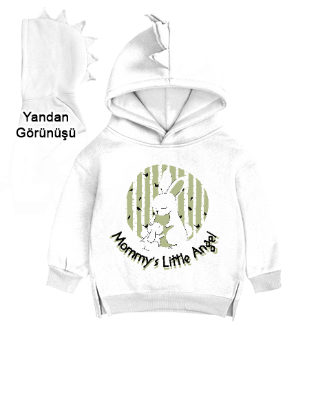 Tisho - Annesinin Küçük Meleği - Tavşanlar - Little Angel Beyaz Çocuk Dinozor Kapşonlu Hoodie