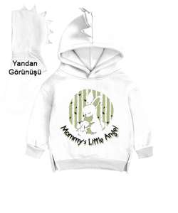 Annesinin Küçük Meleği - Tavşanlar - Little Angel Beyaz Çocuk Dinozor Kapşonlu Hoodie