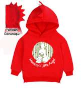 Annesinin Küçük Meleği - Tavşanlar - Little Angel Kırmızı Çocuk Dinozor Kapşonlu Hoodie - Thumbnail