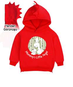 Annesinin Küçük Meleği - Tavşanlar - Little Angel Kırmızı Çocuk Dinozor Kapşonlu Hoodie