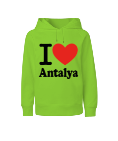 Antalya seviyorum ve kalpli gemi çapası baskılı erkek Çocuk Unisex Hoodie Kapüşonlu - Thumbnail