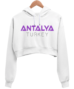 ANTALYA YAZI Kadın Crop Hoodie Kapüşonlu Sweatshirt