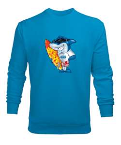 Antalyalı köpek balığı baskılı Turkuaz Erkek Sweatshirt