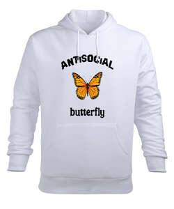 Anti-Social Butterfly Beyaz Erkek Kapüşonlu Hoodie Sweatshirt