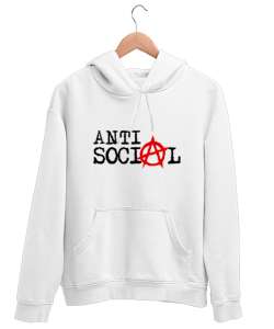 Anti Sosyal - Anti Social Beyaz Unisex Kapşonlu Sweatshirt