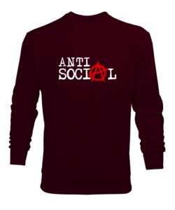 Anti Sosyal - Anti Social Bordo Erkek Sweatshirt