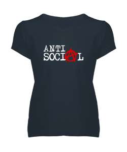 Anti Sosyal - Anti Social Füme Kadın V Yaka Tişört