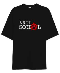 Anti Sosyal - Anti Social Siyah Oversize Unisex Tişört