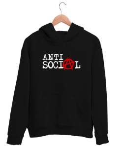 Anti Sosyal - Anti Social Siyah Unisex Kapşonlu Sweatshirt